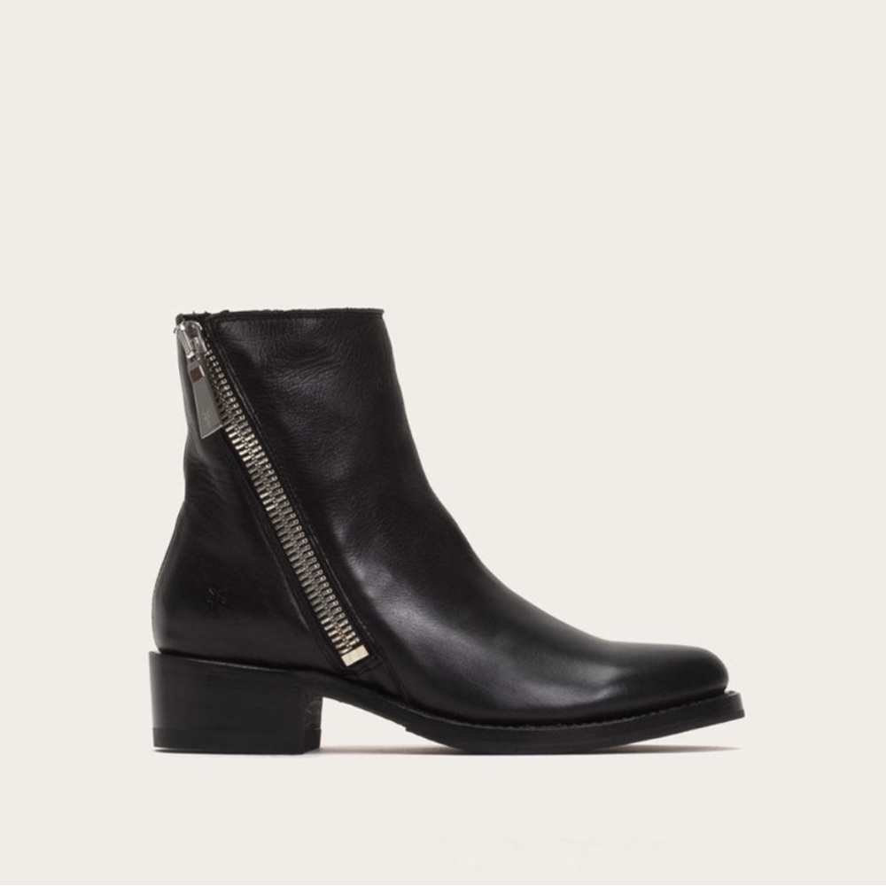 Frye Demi Zip Bootie in Black Leather